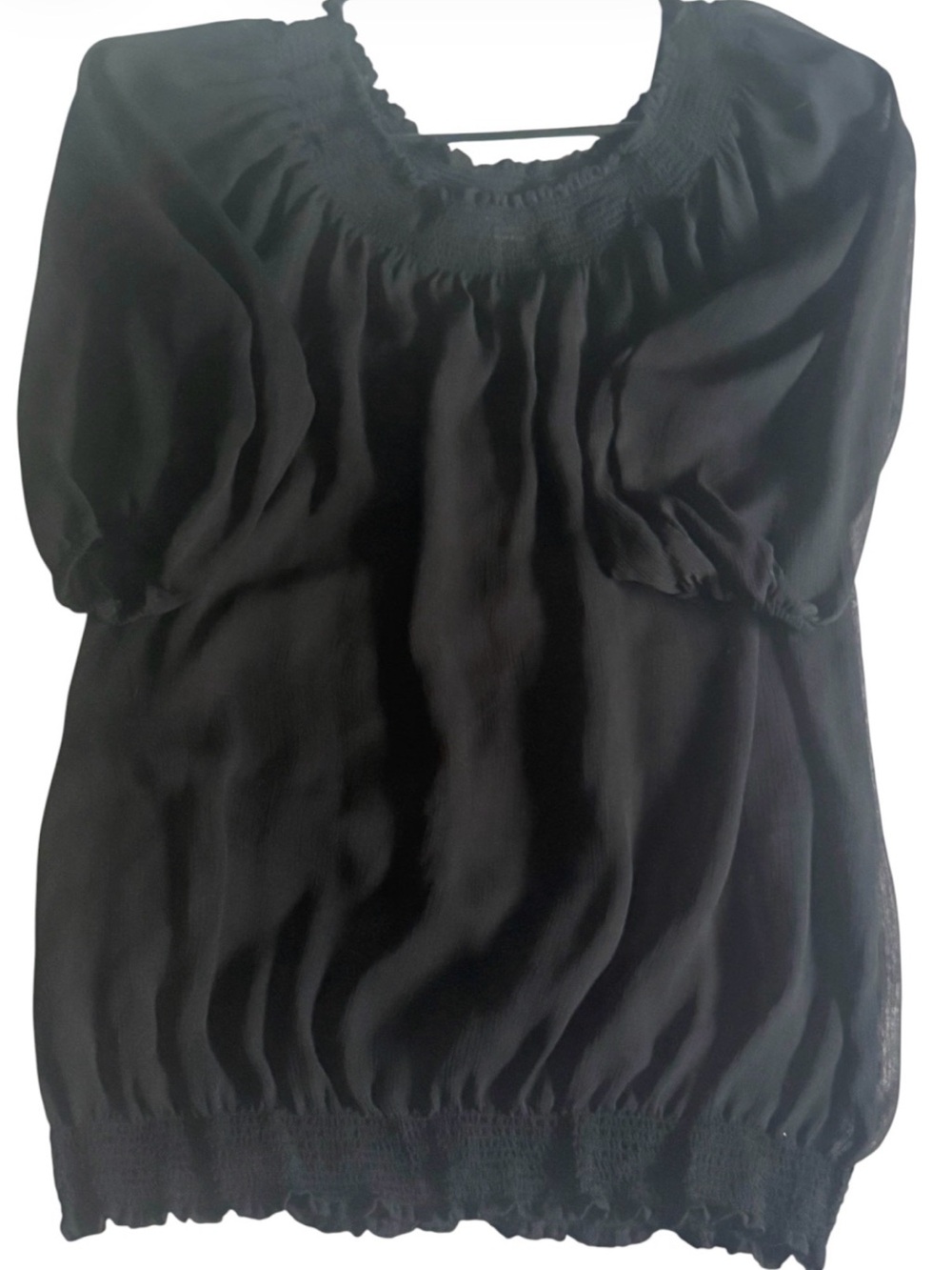 Forever 21 Black Smocked Peasant Blouse see through material as shown sz M